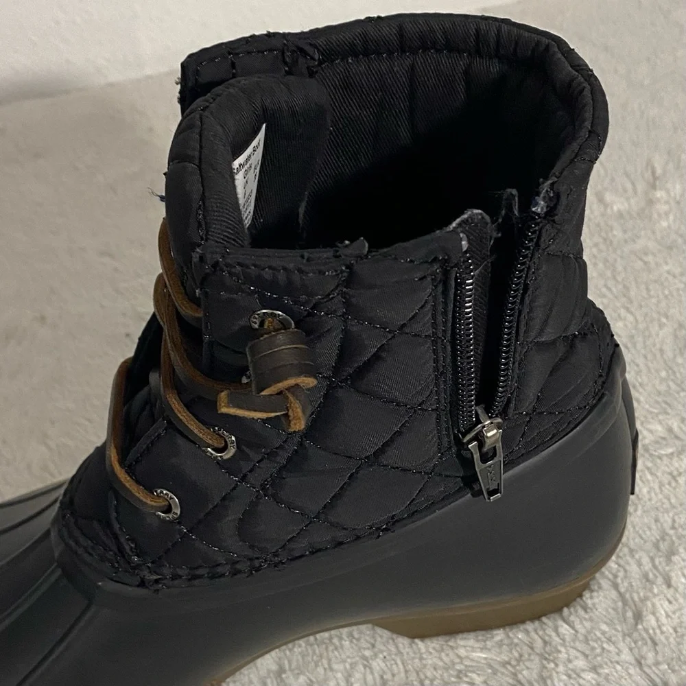 Sperry Black Saltwater Quilted Duck Boots Big Girls Size 6 Side Zip